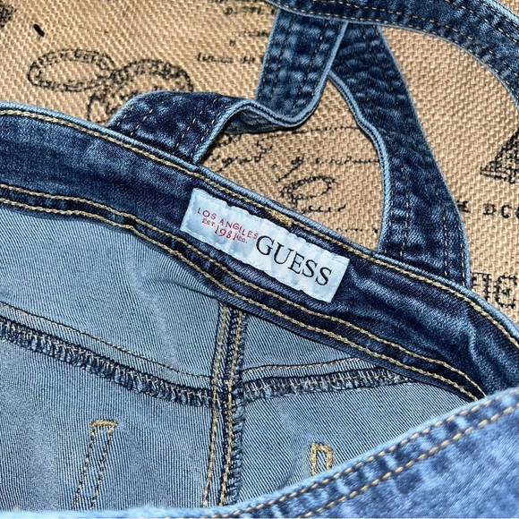 Guess Aviana Blue Wash Real Denim Distressed Skinny Overalls Size 28 - Picture 6 of 12